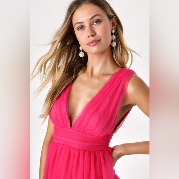 NWOT Lulus Heavenly Hues Hot Pink Tulle Sleeveless Mini Dress - Picture 4 of 9